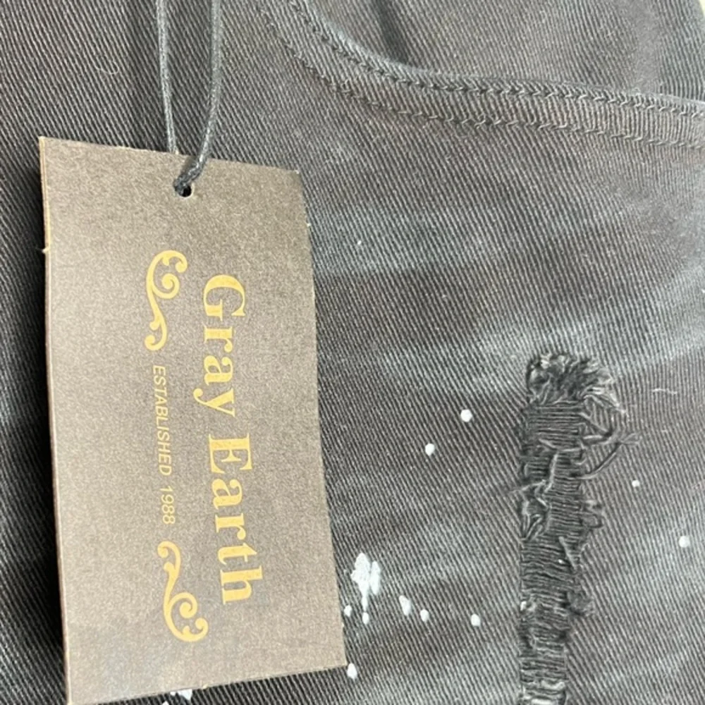 NEW Grey Earth paint splatter moto‎ zipper skinny jeans 42